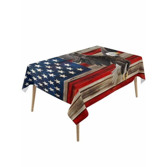 American Flag Table Cloth, Eagle Blue Red USA Flag Retro Waterproof Tablecloth for Rectangle Tables, Reusable Washable Fabric Table Cover for Restaurant Kitchen Dining Tables 60"x120"