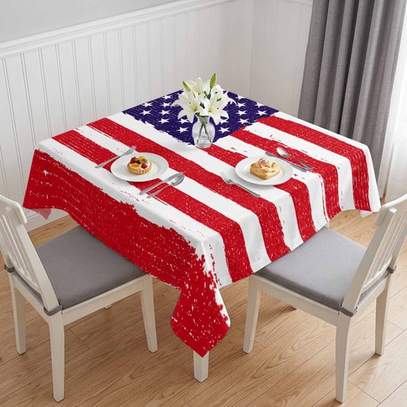 American Flag Table Cloth Waterproof Tablecloths, Retro Rustic Stars And Stripes US Flag Tablecloth Dining Table Cover for Kitchen Party Tabletop Outdoor, Square Tablecloth 60x60 Inch