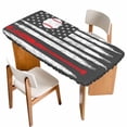 thumbnail image 1 of American Flag Table Cloths for 3 Foot Rectangle Tables, Retro US Flag Baseball Stars Gray Patio Waterproof Elastic Fitted Tablecloths, Washable Rectangular Table Cover for Camping, 1 of 8