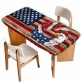 thumbnail image 1 of American Flag Table Cloths for 4 Foot Rectangle Tables, Blue Red USA Flag Eagle Wreath Patio Waterproof Elastic Fitted Tablecloths, Washable Rectangular Table Cover for Camping, 1 of 8