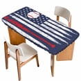 thumbnail image 1 of American Flag Table Cloths for 5 Foot Rectangle Tables, US Flag Baseball Stars Navy Blue Patio Waterproof Elastic Fitted Tablecloths, Washable Rectangular Table Cover for Camping, 1 of 8