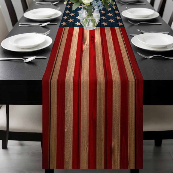 American Flag Table Runner 36 Inches Long, Blue Red USA Flag Vintage Wooden Kitchen Coffee Dining Table Decoration for Home Party Birthday Wedding Home Decor 13x36 Inches