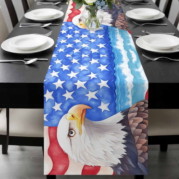 American Flag Table Runner 48 Inches Long, Country Eagle Independence Day Blue Red Kitchen Coffee Dining Table Decoration for Home Party Birthday Wedding Home Decor 13x48 Inches