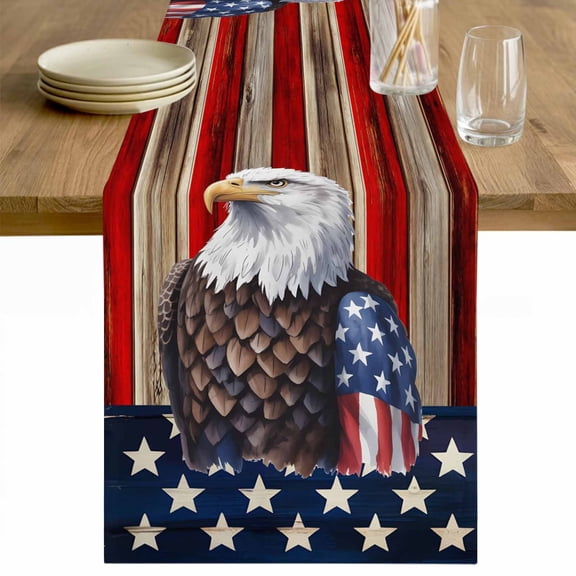 American Flag Table Runner 48 Inches Long Farmhouse Dress Scarves, Vintage Eagle Blue Red USA Flag Dining Tablerunner for Coffee Table/Kitchen Island/Party Décor, 13" x 48"