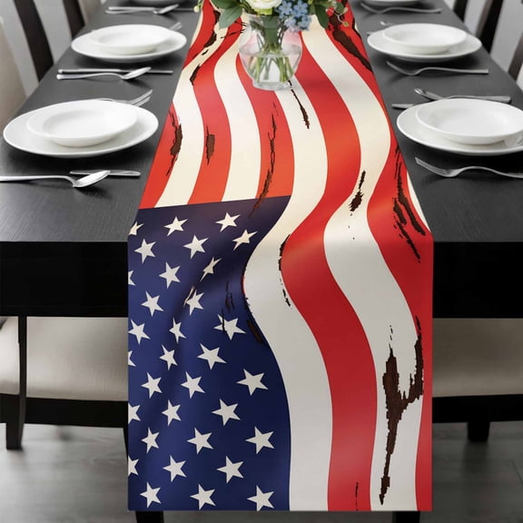 American Flag Table Runner 48 Inches Long, Red Blue USA Flag Kitchen Coffee Dining Table Decoration for Home Party Birthday Wedding Home Decor 13x48 Inches