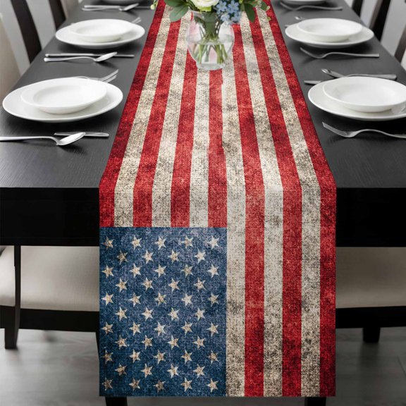 American Flag Table Runner 48 Inches Long, Vintage Blue Red USA Flag Kitchen Coffee Dining Table Decoration for Home Party Birthday Wedding Home Decor 13x48 Inches