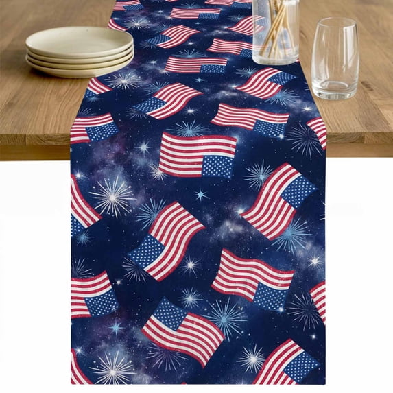 American Flag Table Runner - 60 Inch Long Red Striped Blue Star ...