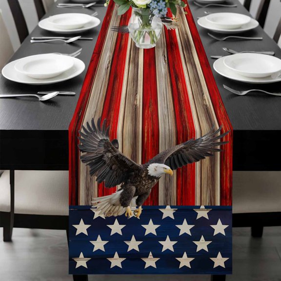 American Flag Table Runner 60 Inches Long, Eagle Blue Red USA Flag Retro Kitchen Coffee Dining Table Decoration for Home Party Birthday Wedding Home Decor 13x60 Inches