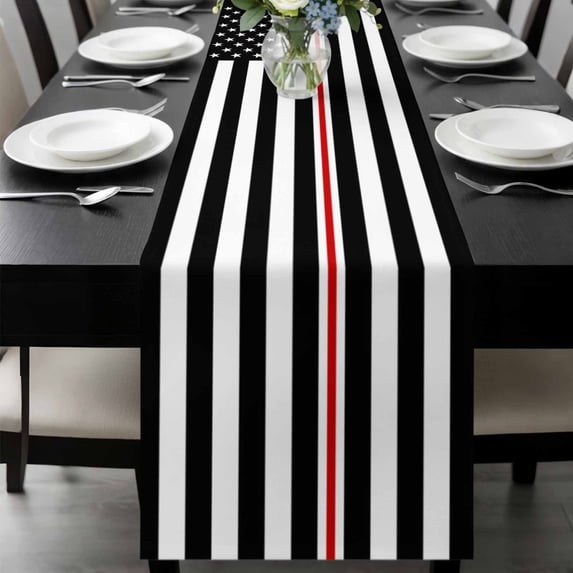 American Flag Table Runner 70 Inches Long, Black White Striped Star with Red Lines Kitchen Coffee Dining Table Decoration for Home Party Birthday Wedding Home Decor 13x70 Inches