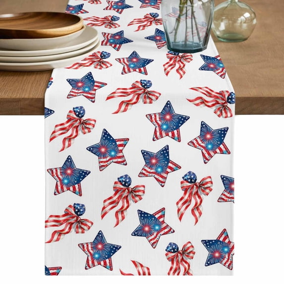 American Flag Table Runner 72 Inches, 250 Anniversary Freedom Veteran Day Firework Bed Runner Dresser Scarves Tabletop for Indoor Outdoor Parties/Ceremony/Banquet, 14" x 72"