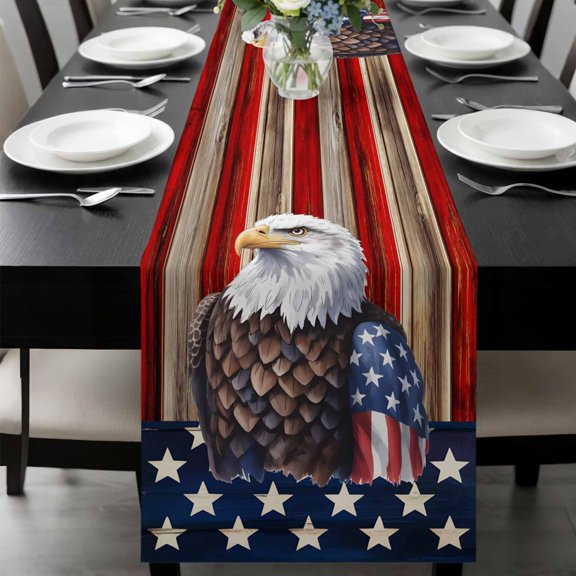 American Flag Table Runner 72 Inches Long, Vintage Eagle Blue Red USA Flag Kitchen Coffee Dining Table Decoration for Home Party Birthday Wedding Home Decor 18x72 Inches
