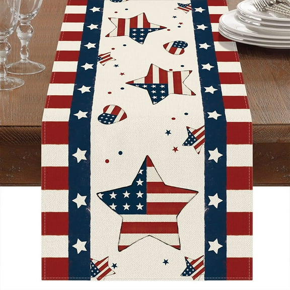 American Flag Table Runner 72x13", Patriotic Stars and Stripes Pattern Table Runner for 4th of July, Memorial Day, National Holidays, Perfect for Home, Party, Kitchen, Mantel, Dining Decorations