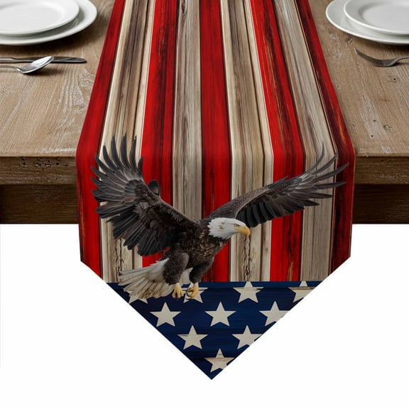 American Flag Table Runner Linen Burlap Table Runner 36 Inches Small Eagle Blue Red USA Flag Retro Dresser Scarves for Kitchen Island Coffee Dining Room Party Wedding Holiday Decoration 13"x36"
