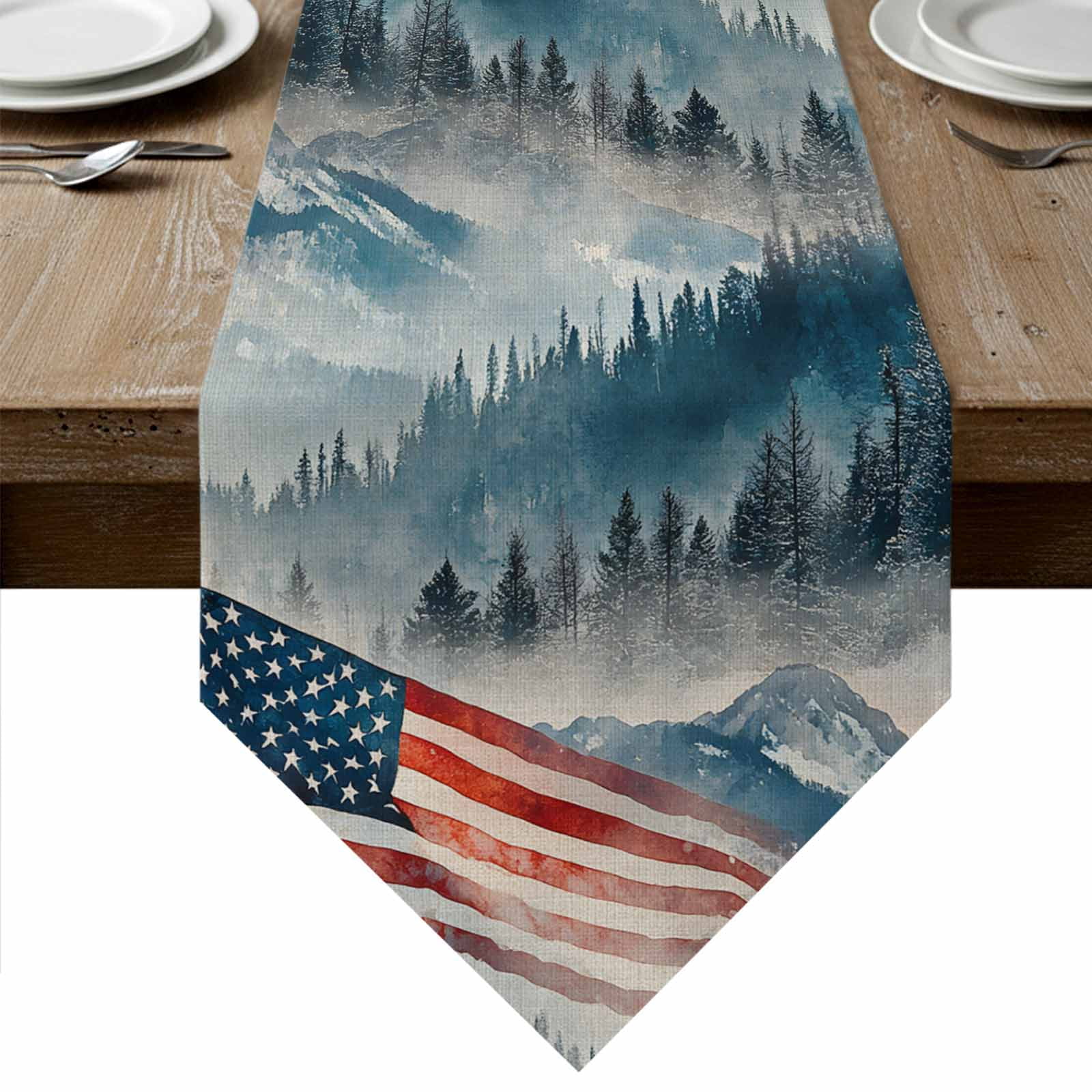 American Flag Table Runner Linen Burlap Table Runner 72 Inches Long 4th ...