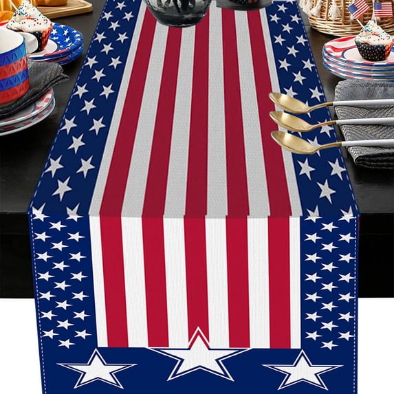 American Flag Table Runner Patriotic Decor for Kitchen Dining Table 4th of July Memorial Day Veterans Day Holiday Party Decorations Red White Blue Stars Stripes
