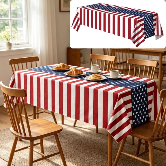 American Flag Tablecloth 55x78.7in Patriotic Themed Stripes Stars Polyester Tablecloth Suitable For Independence Day Theme Veterans Day Picnics And Party Supplies