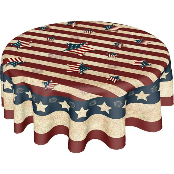 American Flag Tablecloth Round 60 Inch 4th of July Memorial Day Patriotic Table Cloth Wrinkle Resistant Rustic USA Independence Day Table Cover Decorative for Home Kitchen Dining Indoor Party Picnic