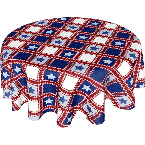 American Flag Tablecloth Round 60 Inch 4th of July Patriotic Table Cloth Washable Table Cover Memorial Day Red White and Blue Plaid Tablecloth Decorative for Home Kitchen Dining Indoor Party Picnic