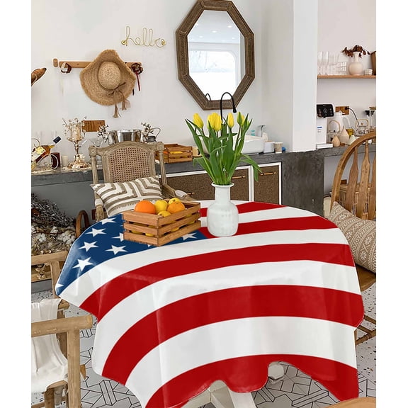 American Flag Tablecloth Square Table Cloth 60x60 , Waterproof Tablecloth Outdoor Table Cloth, Blue Red USA Flag Washable Table Cover for Kitchen Dining Party