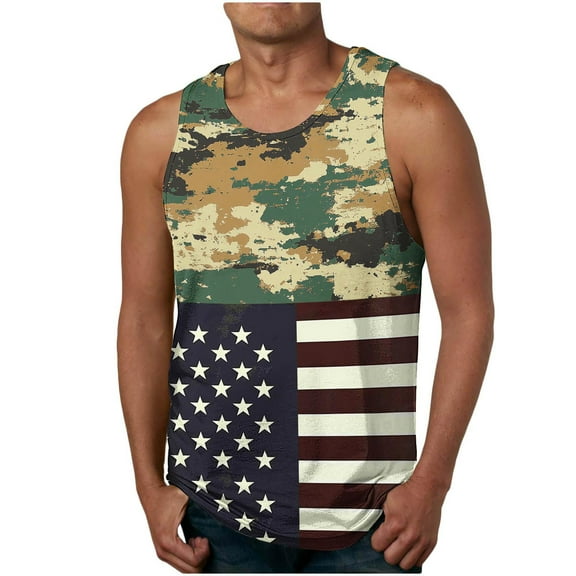 American Flag Tank Men Patriotic Tank Memorial Day Tops Red White and Blue Tank Top Mens Memorial Day Tank Top Men Casual Fashion Sleeveless Printing Pullover Round Neck Sports Tank