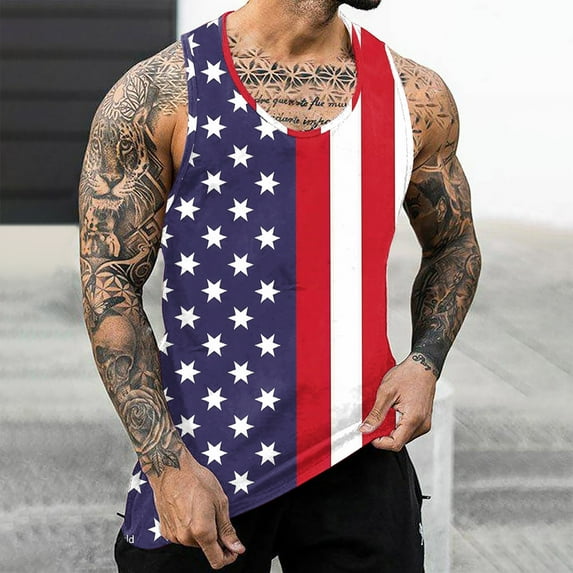 American Flag Tank for Men Patriotic Tank Men Memorial Day Top Red White and Blue Tank Top Men Memorial Day Tank Top Men's Independence Day Printed Vests Casual Sleeveless Round Neck T-Shirt Tank