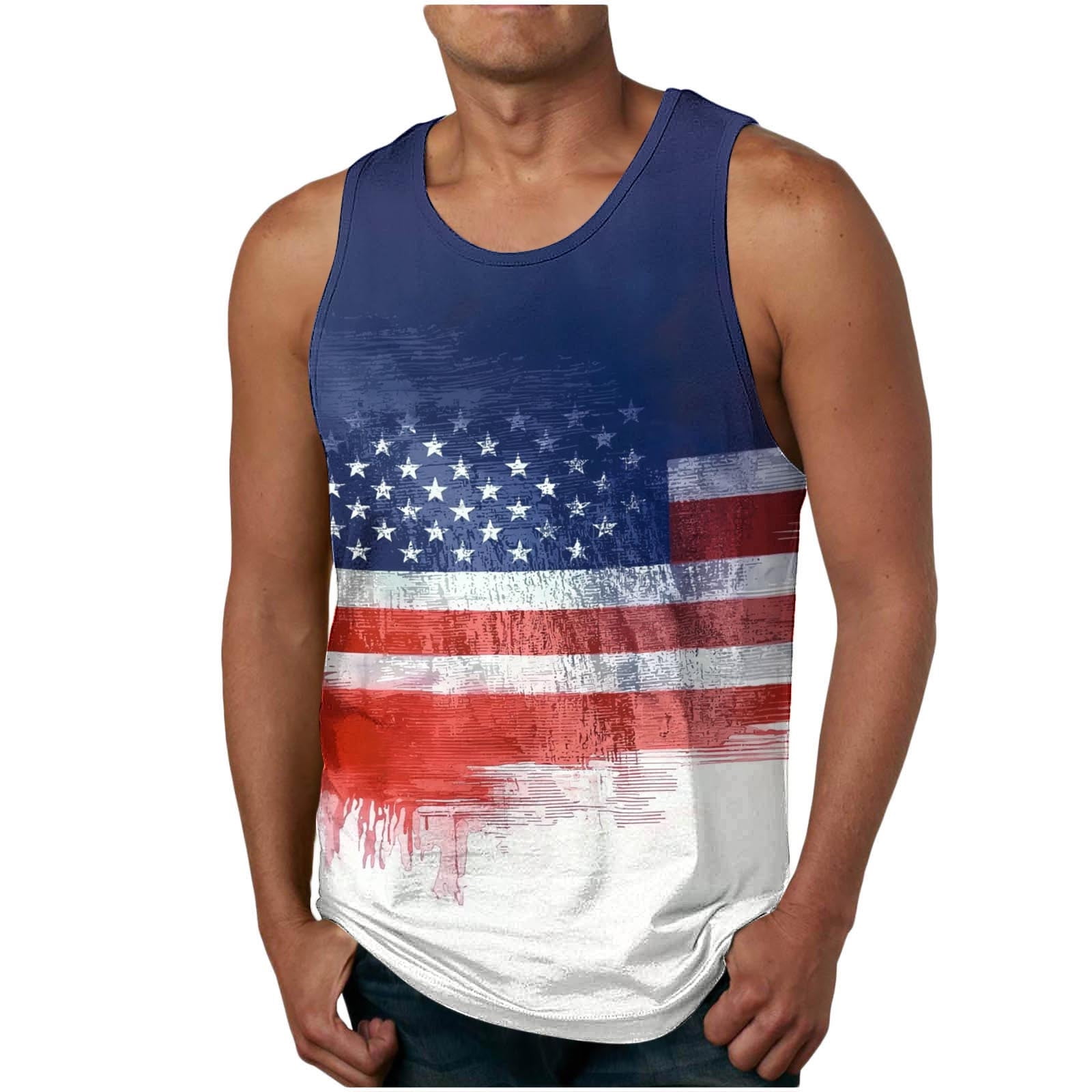 Men's US Flag Round Neck Tank