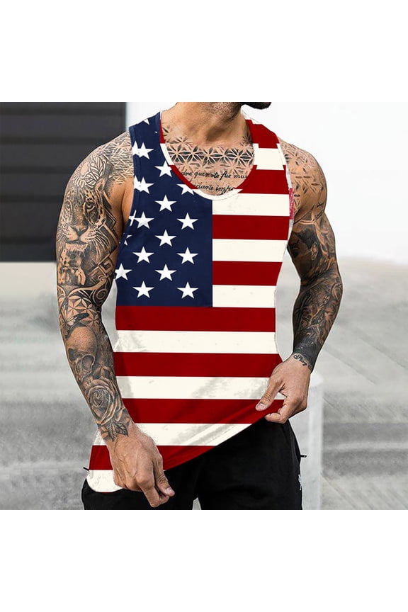 American Flag Tank Mens Tank Patriotic Mens 4th of July Top Red White and Blue Tank Top for Men Memorial Day Tanks Men's Independence Day Printed Vests Casual Sleeveless Round Neck T-Shirt Tank
