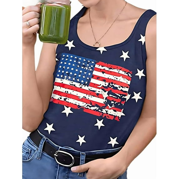 American Flag Tank Top Women 4th of July Tanks Tops for Womens USA Flag Patriotic Shirts Vest Blue 4 XL