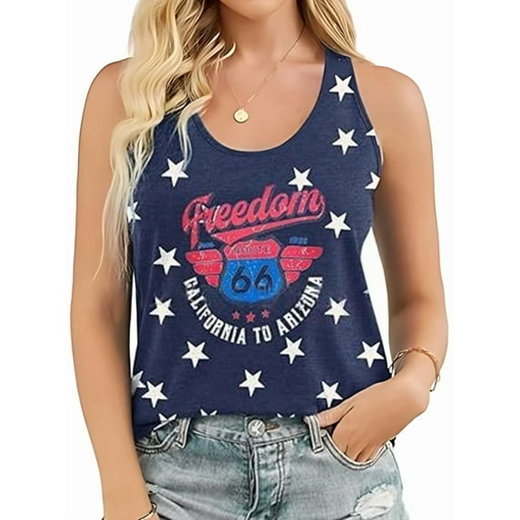 American Flag Tank Top Women 4th of July Tanks Tops for Womens USA Flag Patriotic Shirts Vest Blue
