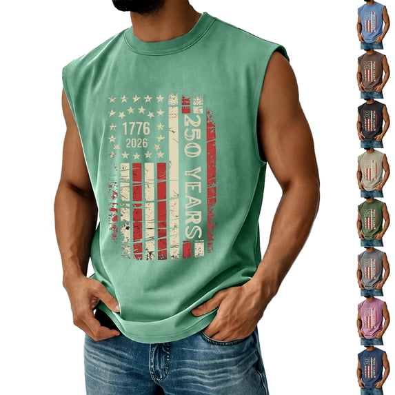 American Flag Tank Tops for Men 4th Of July USA Muscle Sleeveless Tank Top 250 Anniversary USA Independence Day Patriotic Tank Tops We the People Crewneck Tops,Green XL