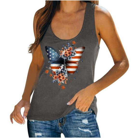 American Flag Tank Tops for Women Red White and Blue Womens Tank Top Memorial Day Womens Tank Womens American Flag Top Women Casual Sleeveless Printed Herringbone with Breathable Round Neck Top