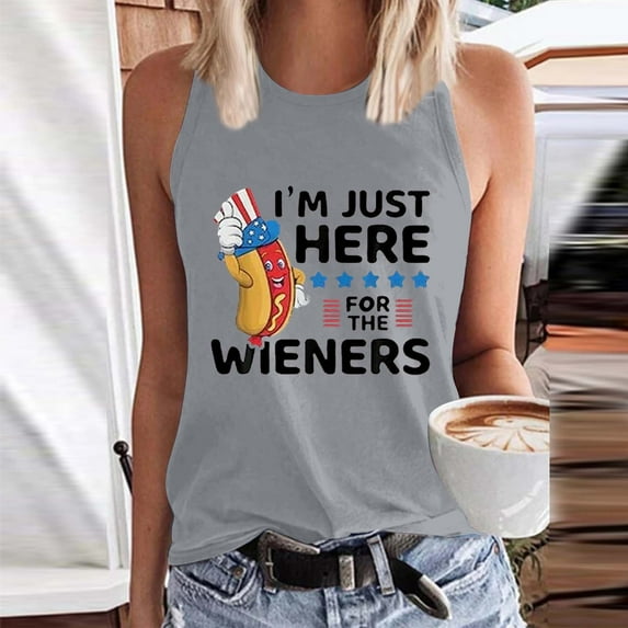 American Flag Tank Tops for Women 4th of July Shirts Patriotic Tee Shirt Summer Basic Tanks Sleeveless T Shirts Side Split Gray L