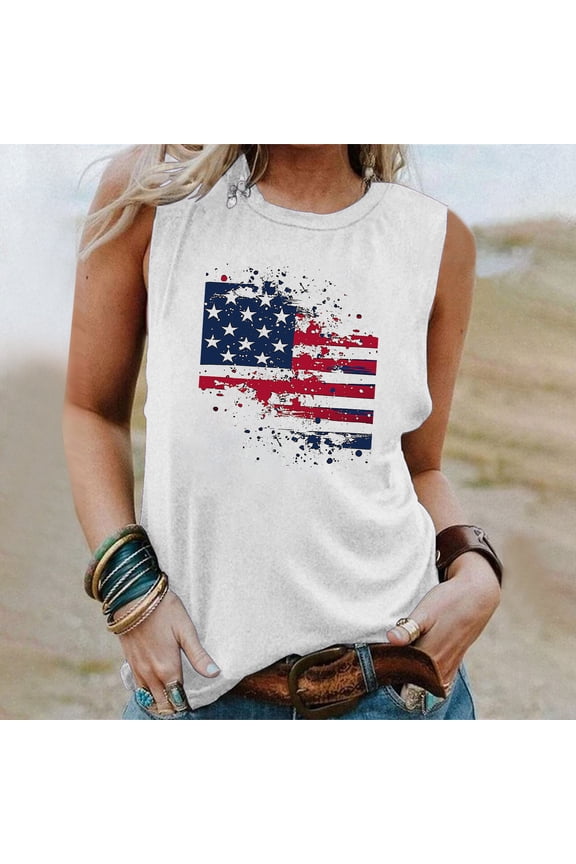 American Flag Tank for Women Red White and Blue Tanks Red White and Blue Tank Tops Women American Flag Top for Women Casual Printed Wound Neck Sleeveless T-Shirt