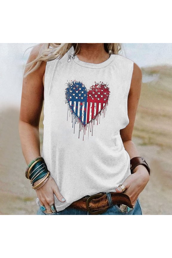 American Flag Tank for Women Red White and Blue Tanks Red White and Blue Tank Tops Women American Flag Top for Women Casual Printed Wound Neck Sleeveless T-Shirt