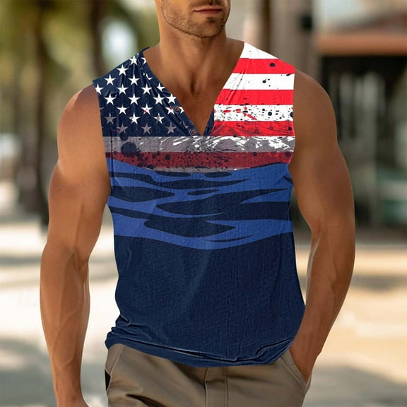 American Flag Tanks 4th of July Tank Men American Flag Tank Top for Men Patriotic Tops Men's Vintage Printing Casual Fitness Sport Permeability V Neck Tank Tops