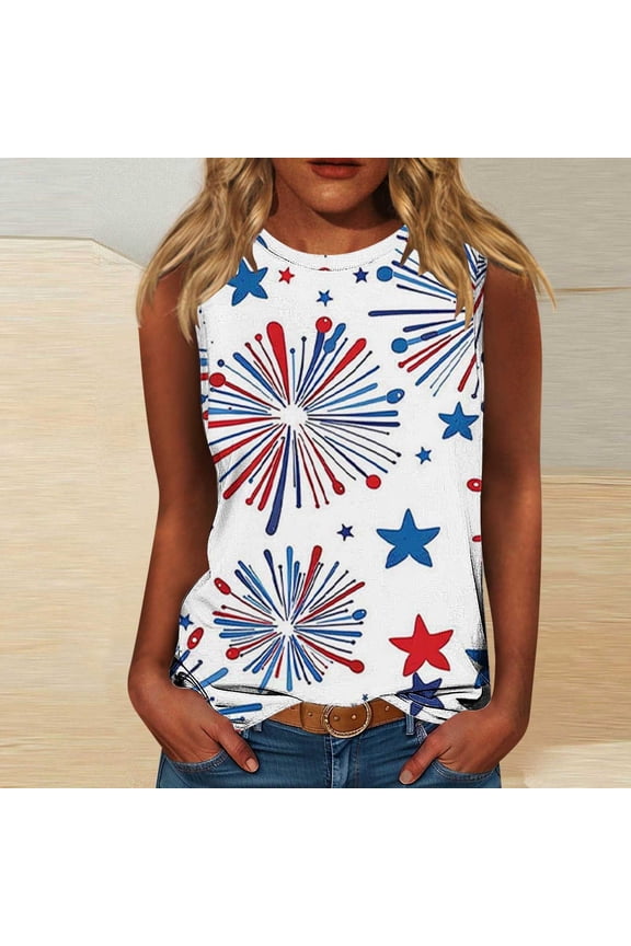 American Flag Tanks American Flag Tank Tops for Women Womens Red White Blue Tank 4th of July Tops Women Women's Casual Independence Day Sleeveless Round Neck Tops