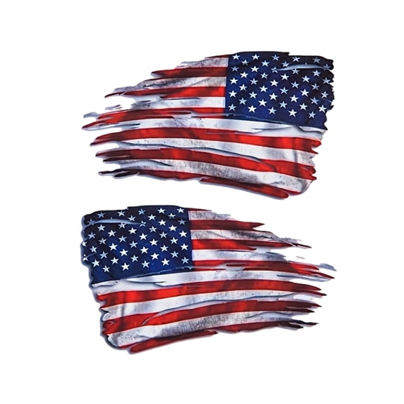 American Flag Tattered Decal Set, 250th Anniversary Patriotic Stickers, Distressed USA Flag Design Vinyl Decals for Car Truck Laptop Window, Waterproof Outdoor Decoration (2pcs, 3.7x2.3 inch)