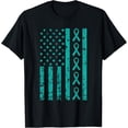 thumbnail image 1 of American Flag Teal Ribbon Cool Ovarian Cancer Awareness Gift T-Shirt, 1 of 5