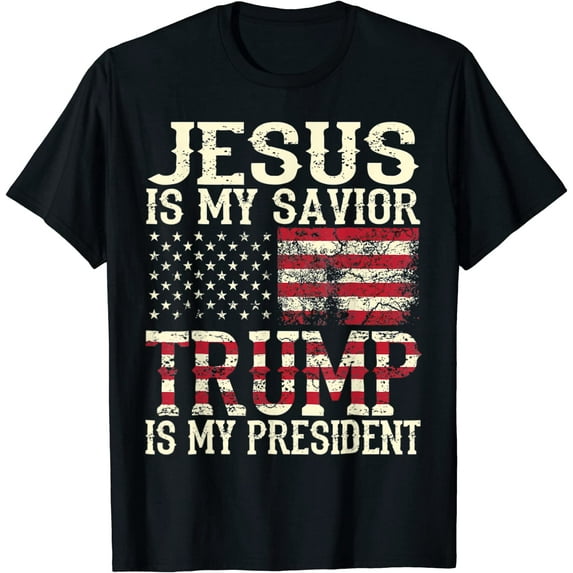 American Flag Tee Jesus Is My Savior Trump Is My President T-shirt Casual Graphics Tops Summer Gift Tee Black Medium