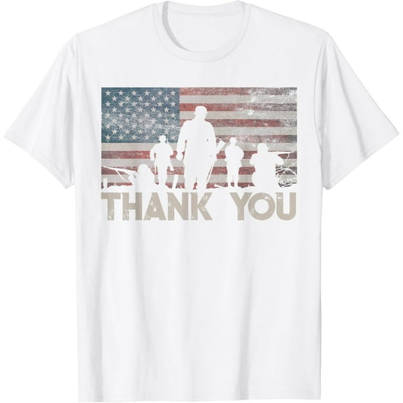 American Flag Thank You Military Appreciation T-Shirt100% pure cotton white short-sleeved T-shirts for men and women