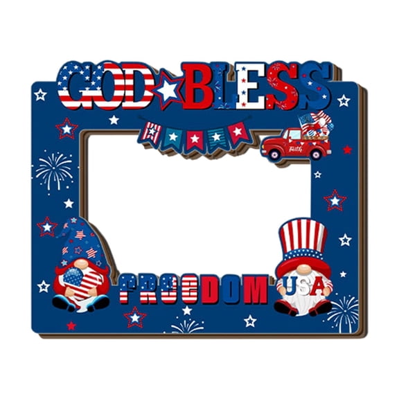 American Flag Theme Picture Frame Independence Day, Patriotic Frame, Holds Photo With Stand, Home Office Table Decor B