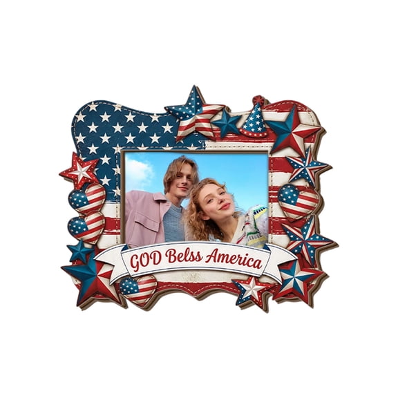 American Flag Theme Picture Frame, Independence Day, Patriotic Frame, Holds Photo With Stand, Home Office Table Decor C