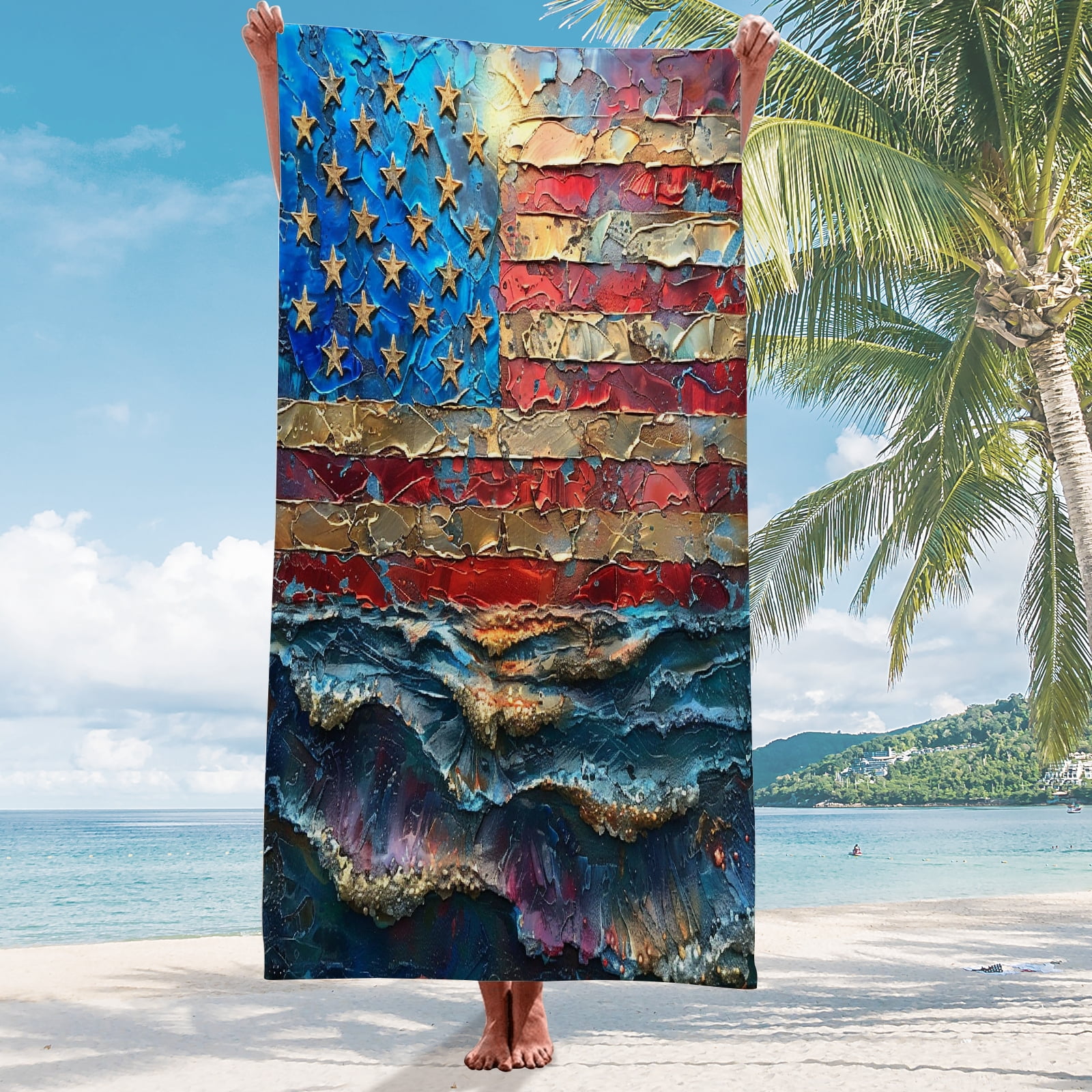American Flag Thin Beach Towels For Travel 4th of july Lightweight