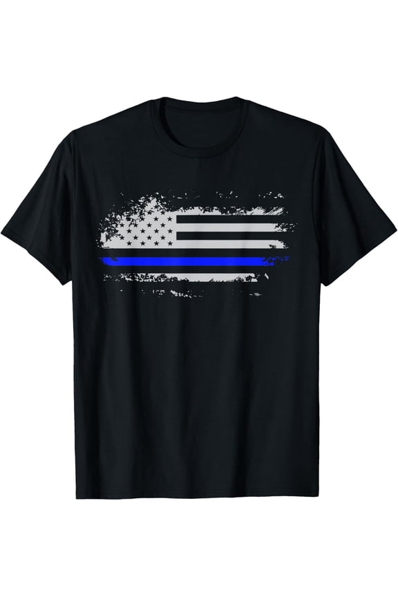 American Flag Thin Blue Line Support Law Enforcement T-ShirtMen and women, Black T-shirt, size: Extra large
