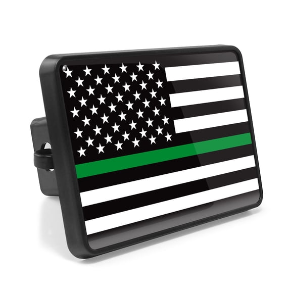 American Flag Thin Green Line (Border-Patrol) UV Graphic Metal Face-Plate on ABS Plastic 2 inch Tow Hitch Cover