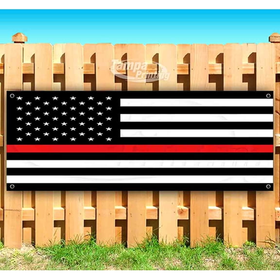 American Flag Thin Red Line 13 oz Vinyl Banner With Metal Grommets