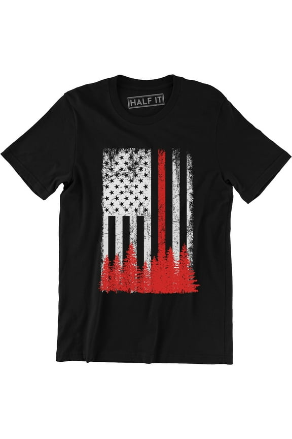 American Flag Thin Red Line Firefighter First Responder Mens T-Shirt