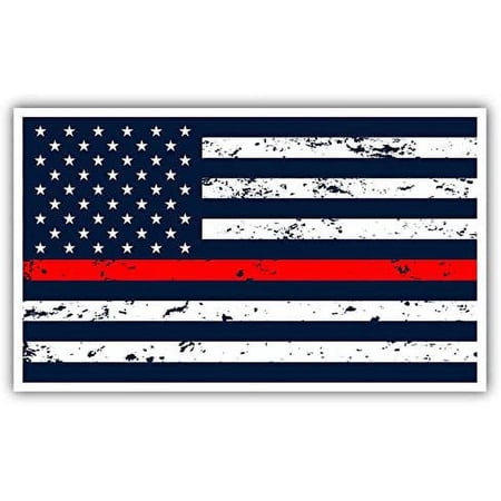 American Flag Thin Red Line Grunge Design USA Flag Vinyl Bumper Sticker Decal 3"x 5"