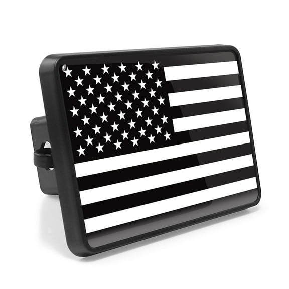 American Flag Thin White Line (Emergency) UV Graphic Metal Face-Plate on ABS Plastic 2 inch Tow Hitch Cover