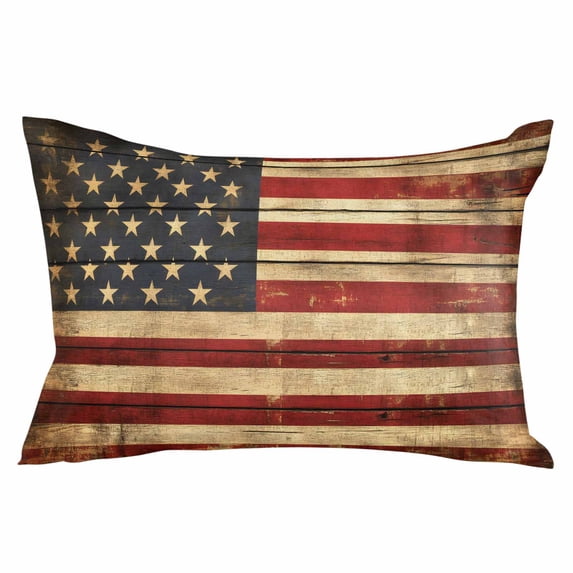 American Flag Throw Pillow Cover 20 x 30 Inch Decorative Pillow Cover Retro USA Flag Blue Red Vintage Wooden Lumbar Pillowcase Seasonal Rectangle Cushion Case for Couch Sofa Bed Living Room